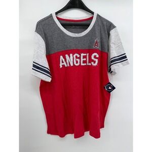 MLB Los Angeles Angels Sequin Colorblock T-Shirt Womens 3XL Red Grey G-III New